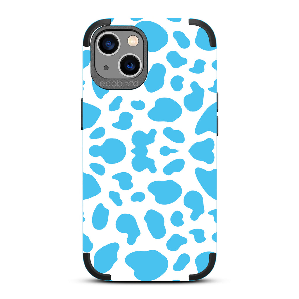 Cow Print - Blue Rugged Eco-Friendly iPhone 13 Case With Blue Cow Print On Back