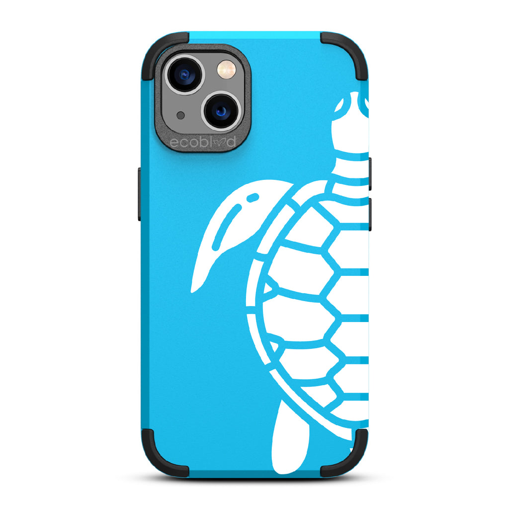 Sea Turtle - Blue Rugged Eco-Friendly iPhone 13 Case With A Minimalist Sea Turtle Design On Back