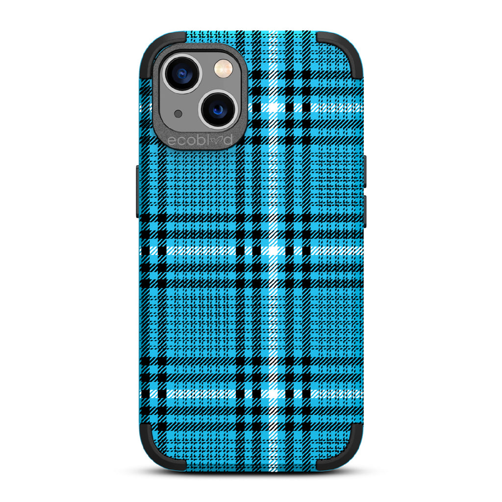 As If - Blue Rugged Eco-Friendly iPhone 13 Case With Iconic Tartan Plaid Print On Back