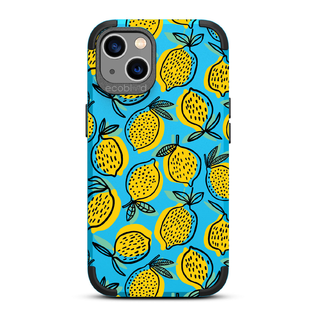 Lemon Drop - Blue Rugged Eco-Friendly iPhone 13 Case With Retro Lemon Print On Back 