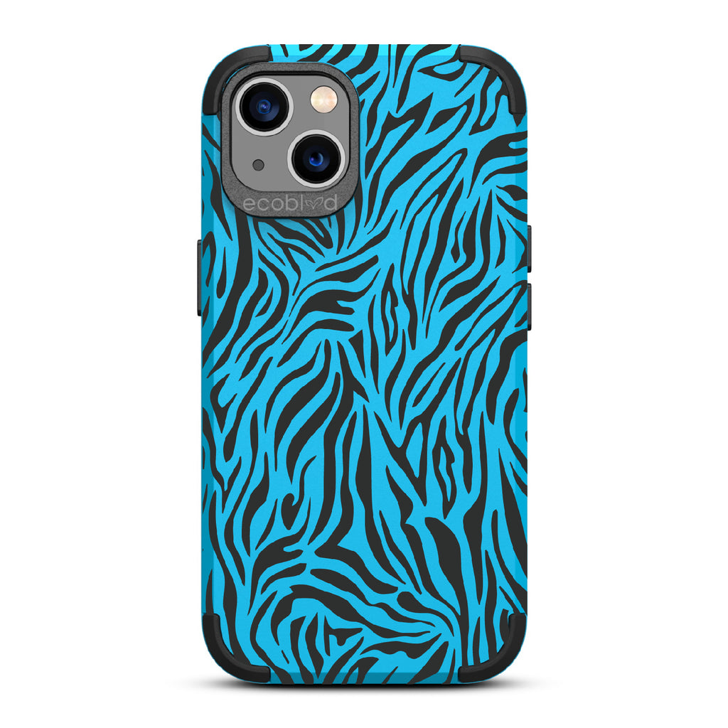 Zebra Print - Blue Rugged Eco-Friendly iPhone 13 Case With Zebra Print On Back