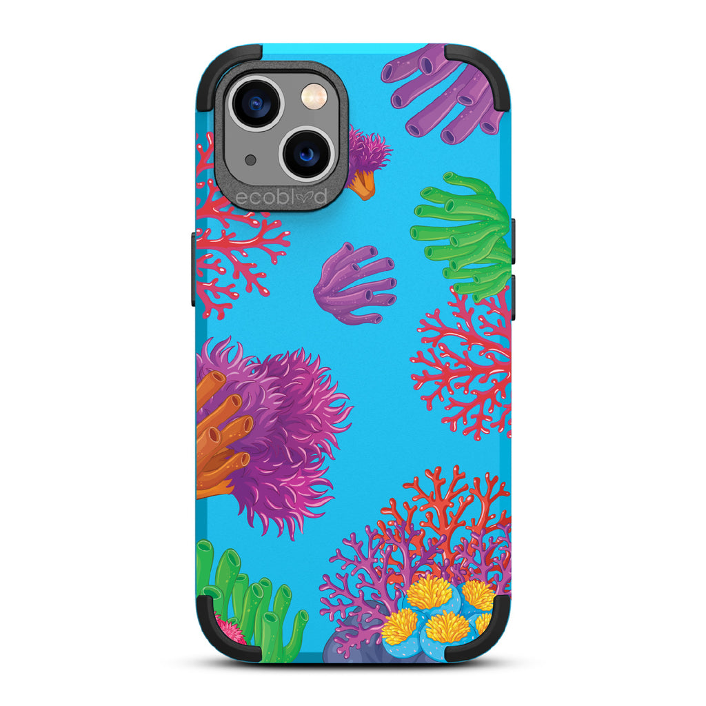 Coral Reef - Blue Rugged Eco-Friendly iPhone 13 Case With Colorful Coral Pattern On Back