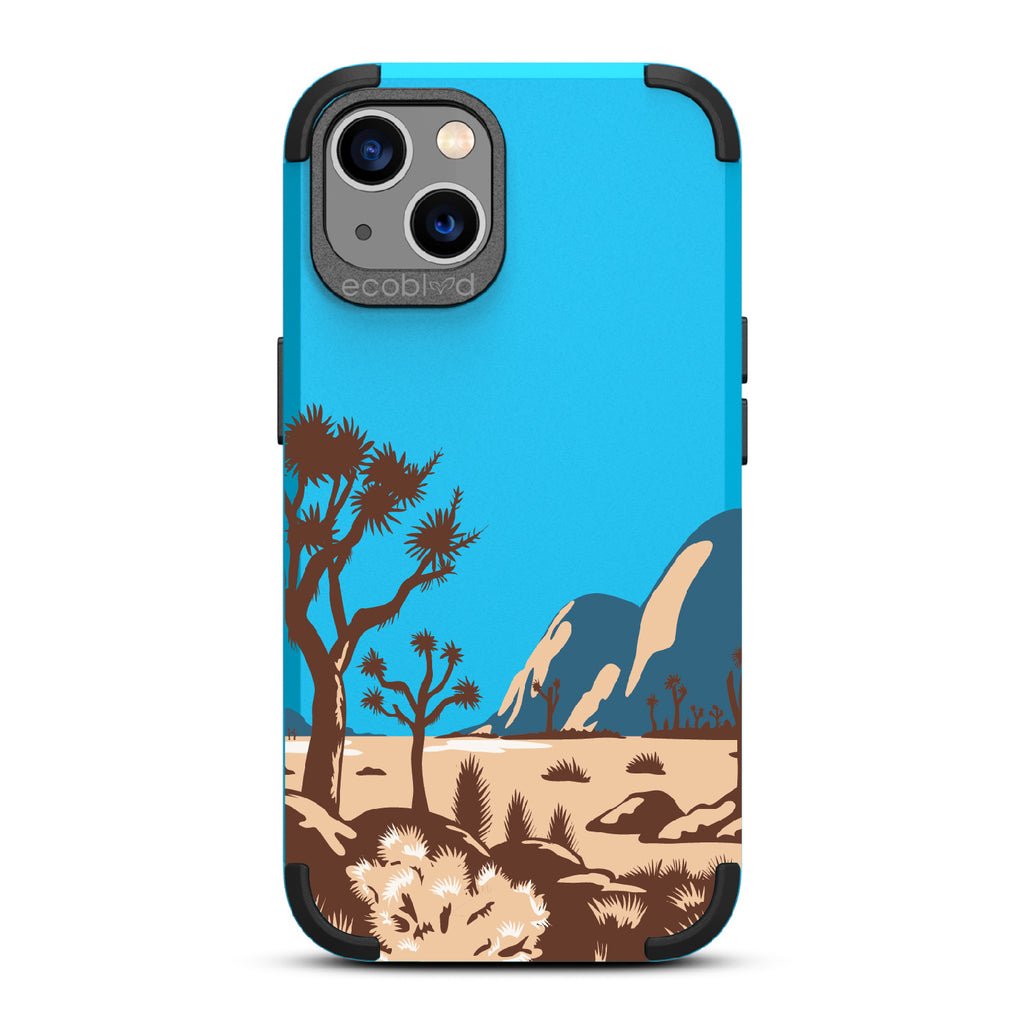 Joshua Tree - Blue Rugged Eco-Friendly iPhone 13 Case With Minimalist Joshua Tree Desert Landscape On Back