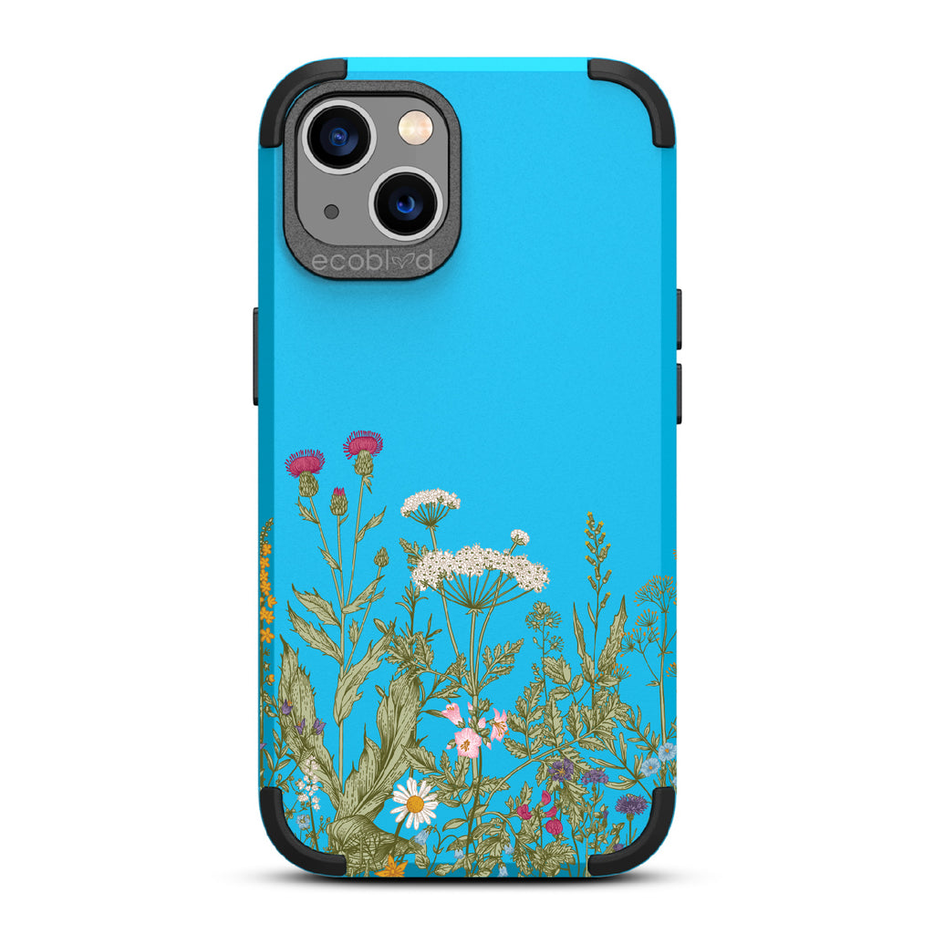 Take Root - Blue Rugged Eco-Friendly iPhone 13 Case With Wild Herbs & Flowers Botanical Herbarium
