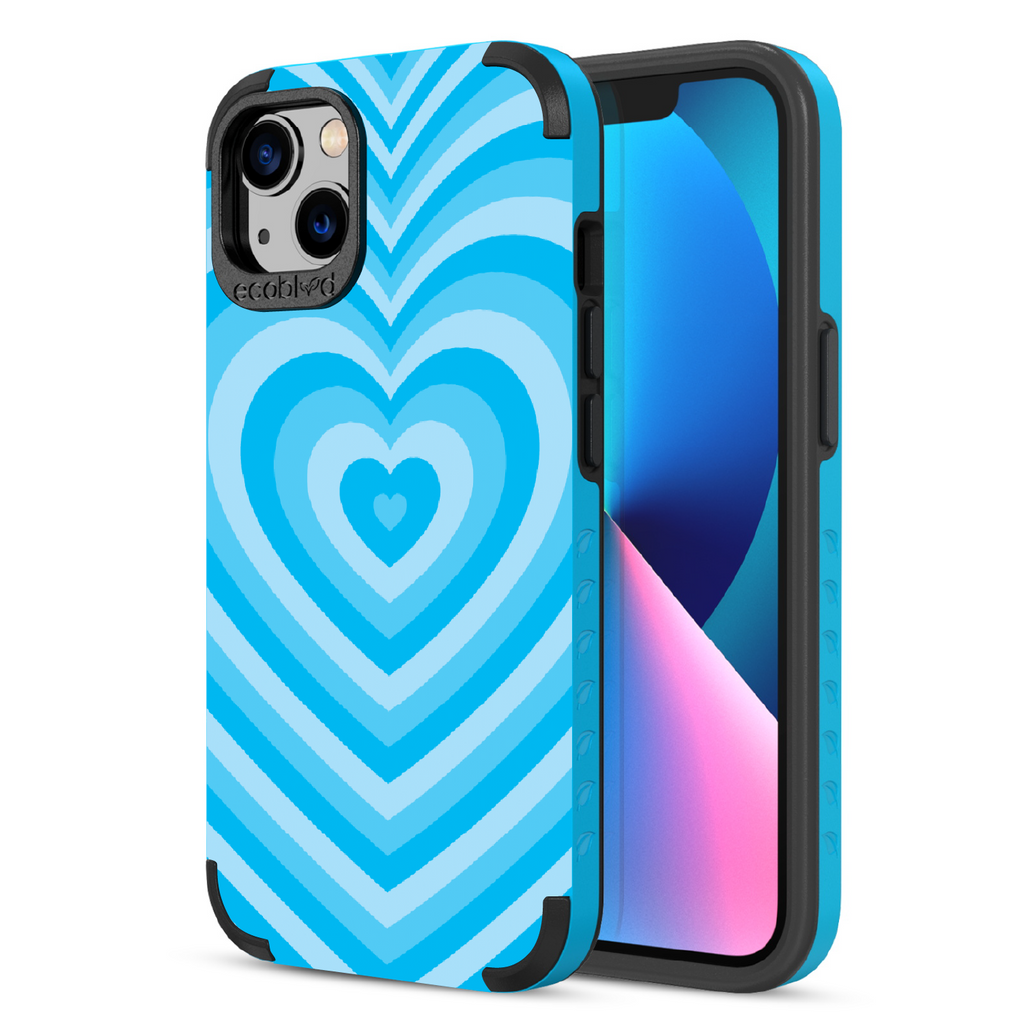 Tunnel Of Love  - Back View Of Blue & Eco-Friendly Rugged iPhone 13 Case & A Front View Of The Screen