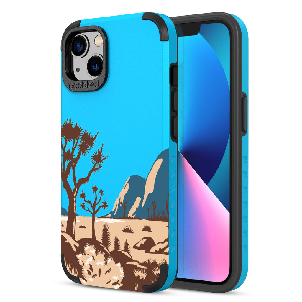 Joshua Tree - Back View Of Blue & Eco-Friendly Rugged iPhone 13 Case & A Front View Of The Screen