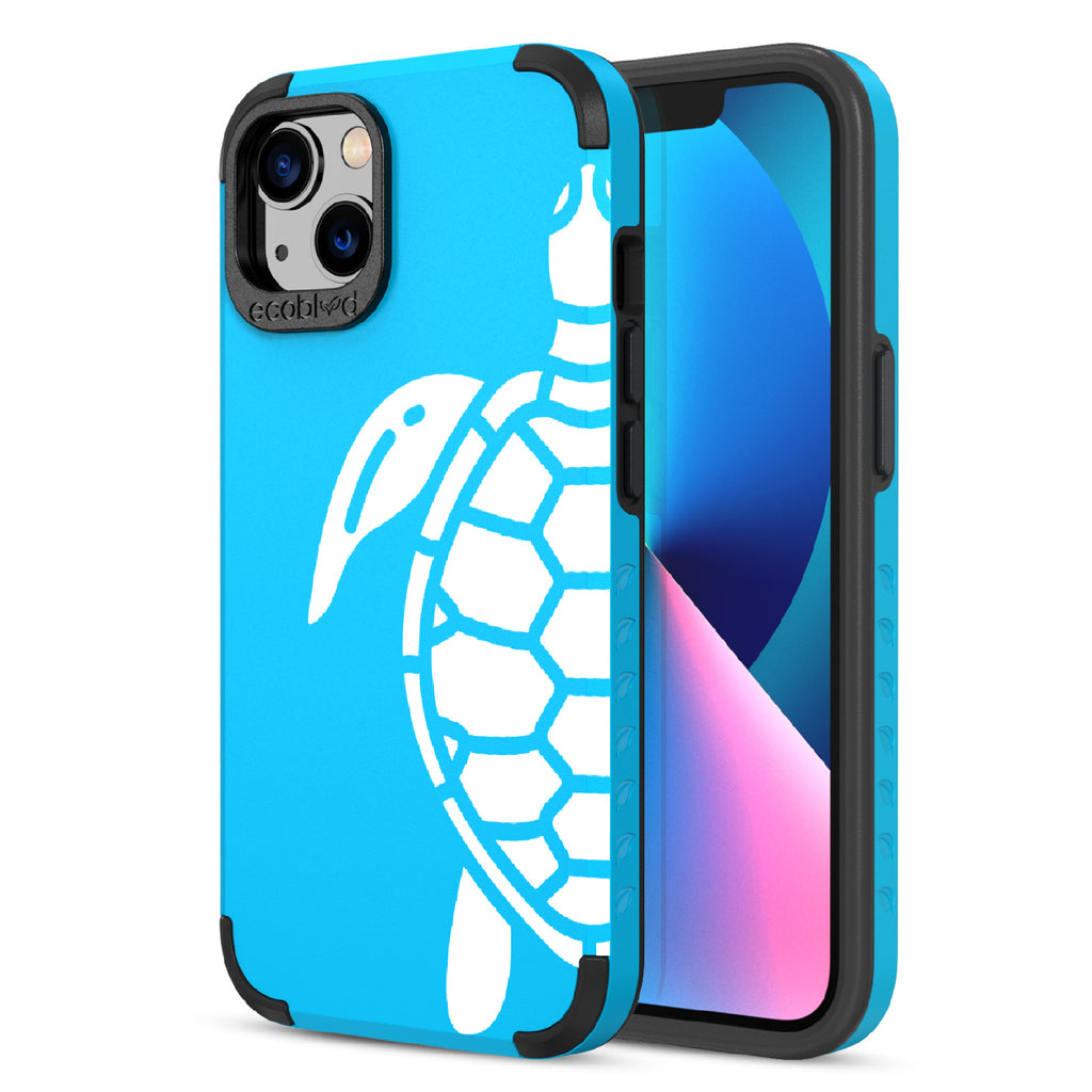 Sea Turtle - Back View Of Blue & Eco-Friendly Rugged iPhone 13 Case & A Front View Of The Screen