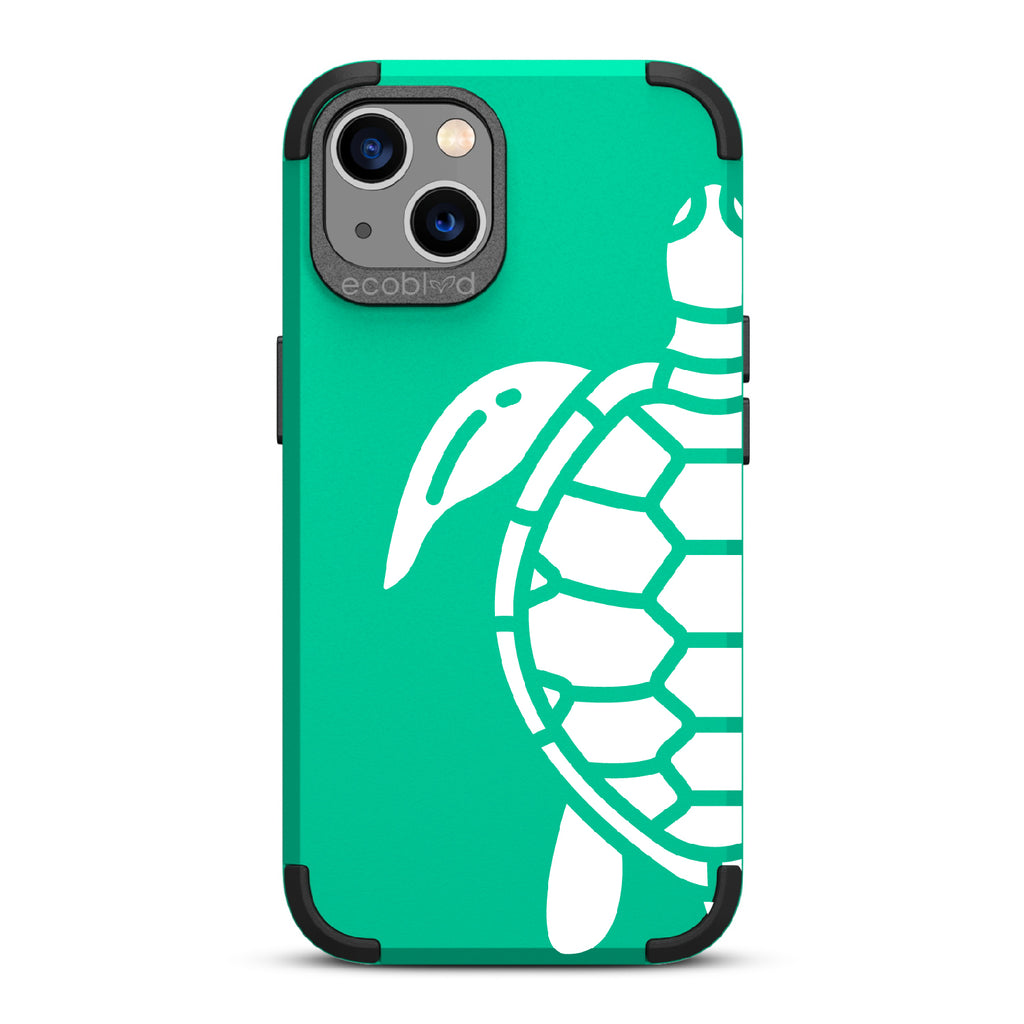 Sea Turtle - Green Rugged Eco-Friendly iPhone 13 Case With A Minimalist Sea Turtle Design On Back