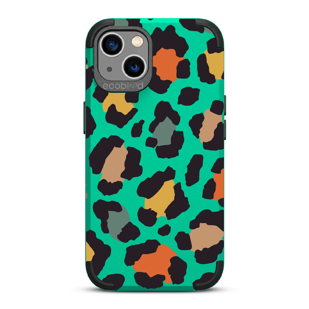 Cheetahlicious - Green Rugged Eco-Friendly iPhone 13 Case With Multi-Colored Cheetah Print