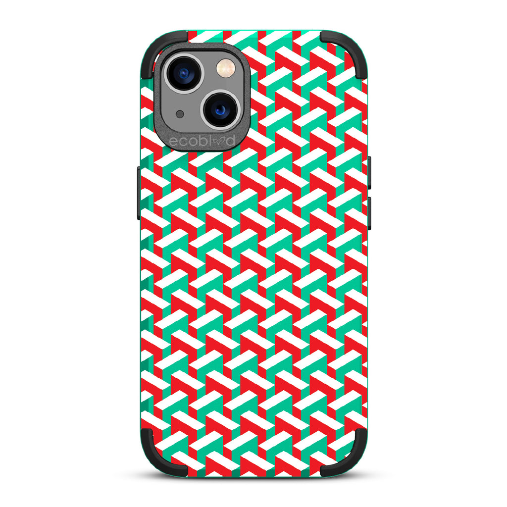 That's Haute - Green Rugged Eco-Friendly iPhone 13 Case With High-Fashion Chevron Print