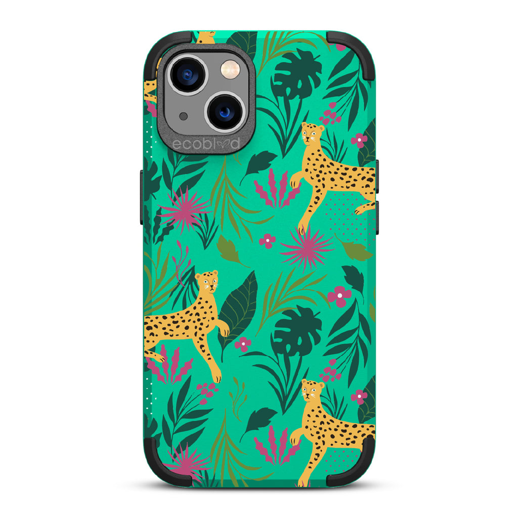  Jungle Boogie - Green Rugged Eco-Friendly iPhone 13 With Cheetahs Among Lush Colorful Jungle Foliage