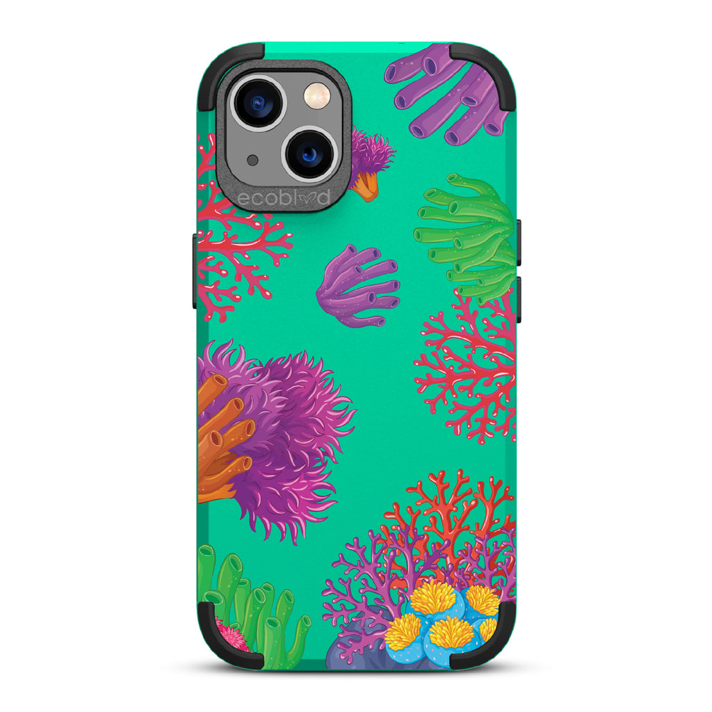 Coral Reef - Green Rugged Eco-Friendly iPhone 13 Case With Colorful Coral Pattern On Back