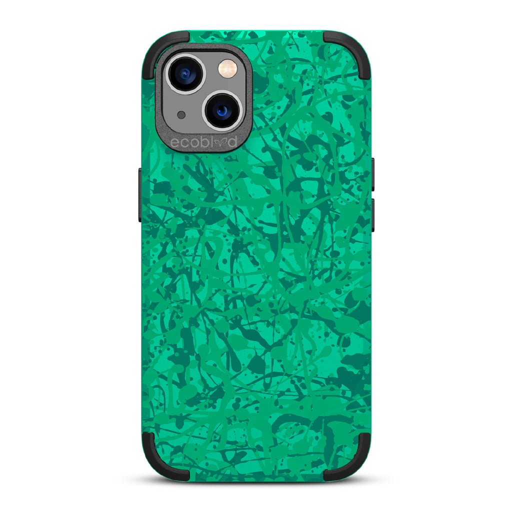 Visionary - Green Rugged Eco-Friendly iPhone 13 Case With Abstract Pollock-Style Painting On Back