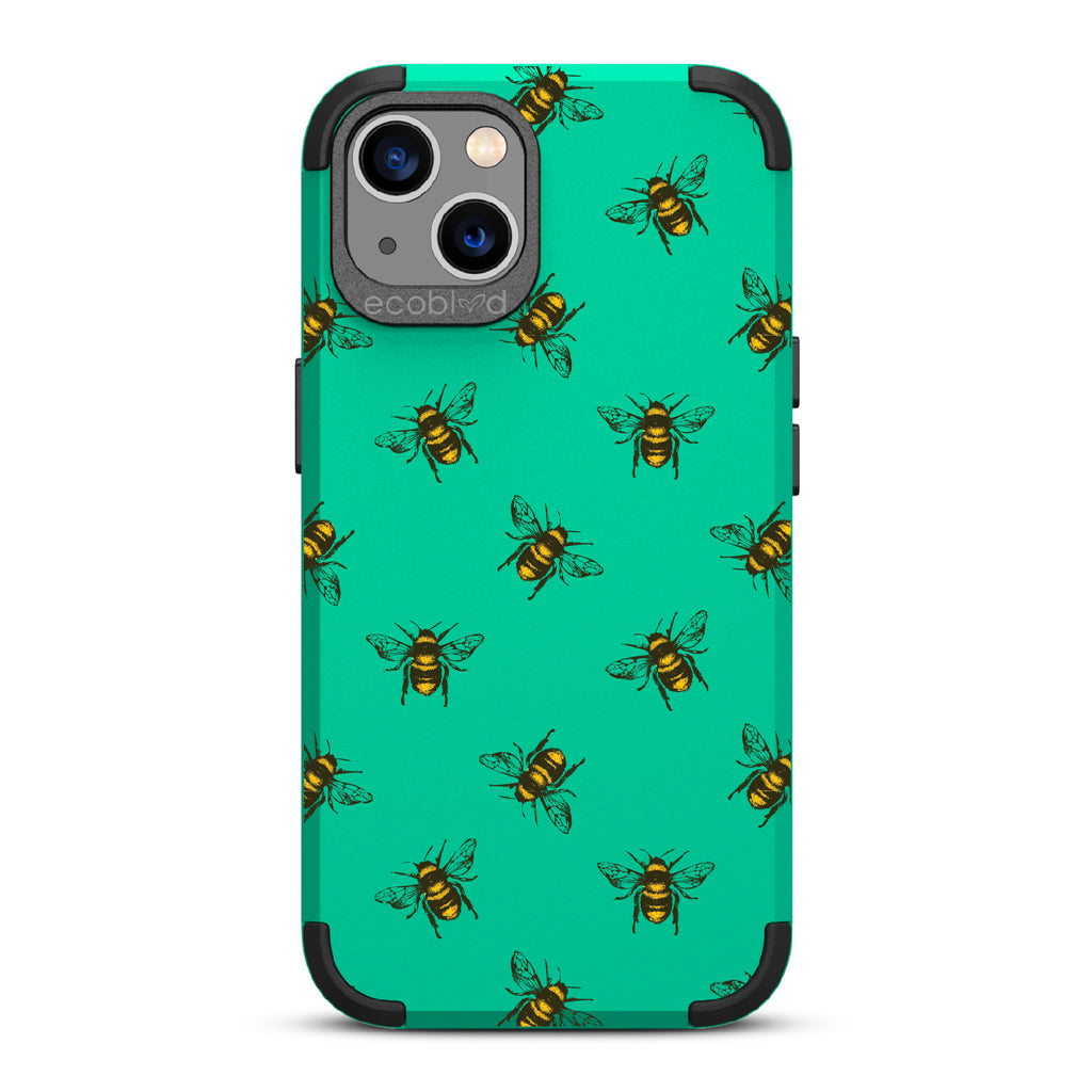 Bees - Green Rugged Eco-Friendly iPhone 13 Case With A Honey Bees On Back