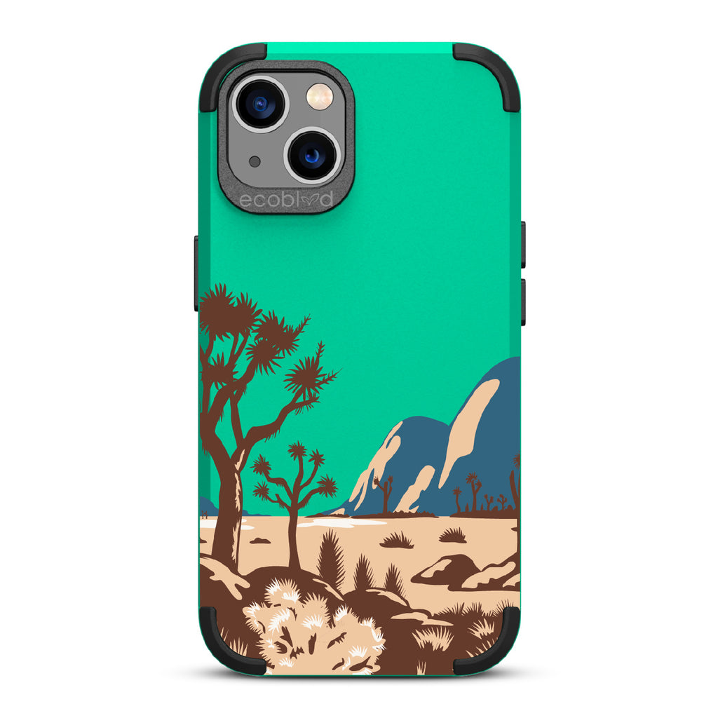 Joshua Tree - Green Rugged Eco-Friendly iPhone 13 Case With Minimalist Joshua Tree Desert Landscape On Back