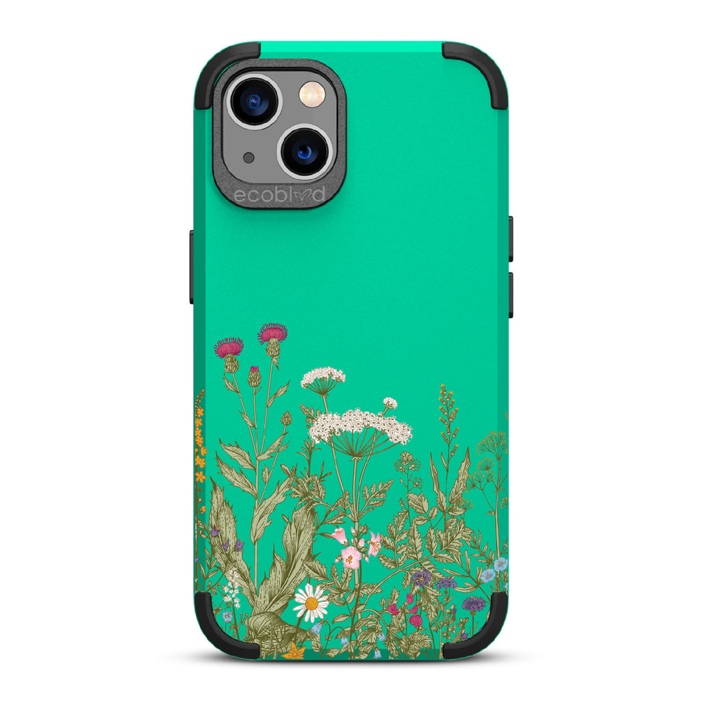 Take Root - Green Rugged Eco-Friendly iPhone 13 Case With Wild Herbs & Flowers Botanical Herbarium