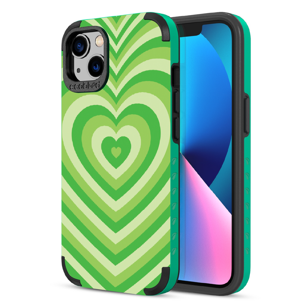 Tunnel Of Love  - Back View Of Green & Eco-Friendly Rugged iPhone 13 Case & A Front View Of The Screen