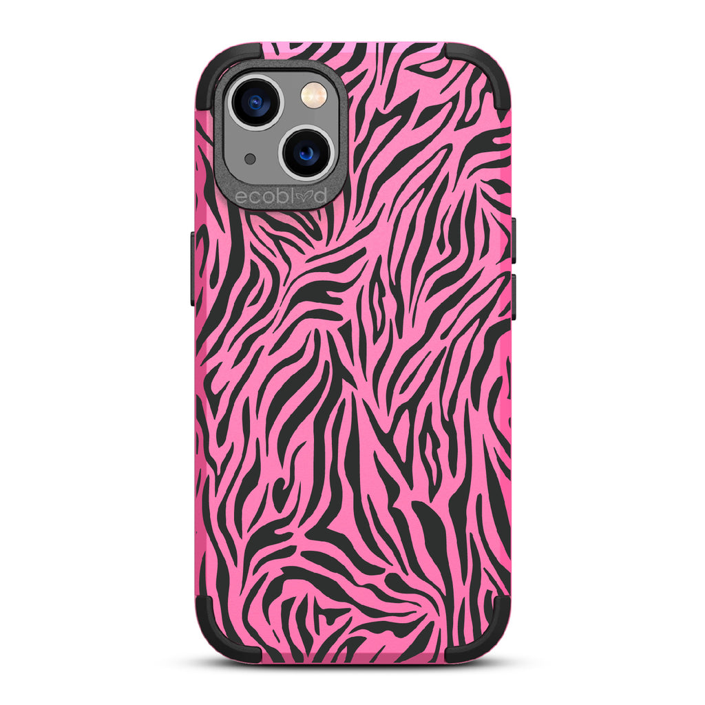 Zebra Print - Pink Rugged Eco-Friendly iPhone 13 Case With Zebra Print On Back