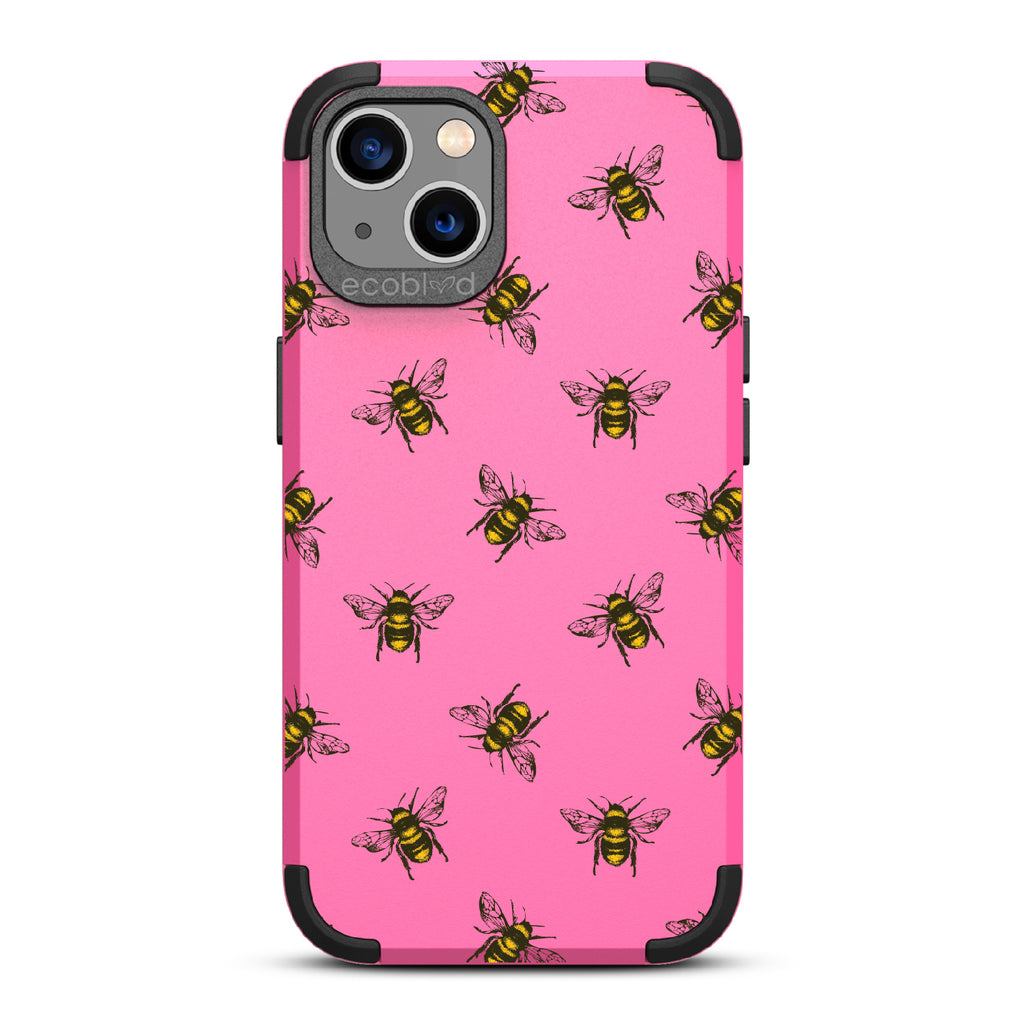 Bees - Pink Rugged Eco-Friendly iPhone 13 Case With A Honey Bees On Back