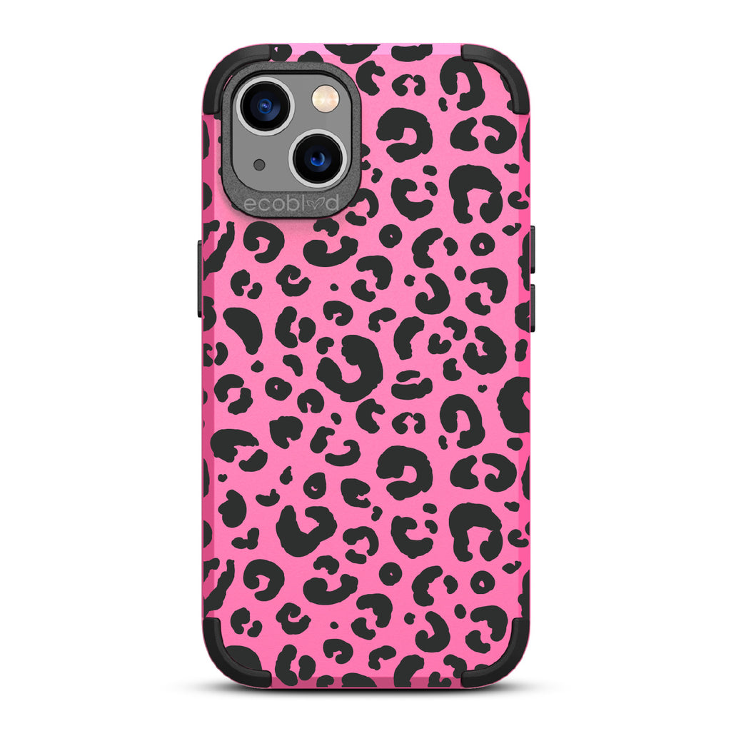 Spot On - Pink Rugged Eco-Friendly iPhone 13 Case With Leopard Print On Back