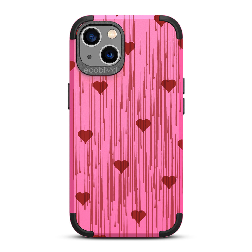 Bleeding Hearts - Red Hearts With A Drip Art Style - Pink Eco-Friendly Rugged iPhone 13 Case