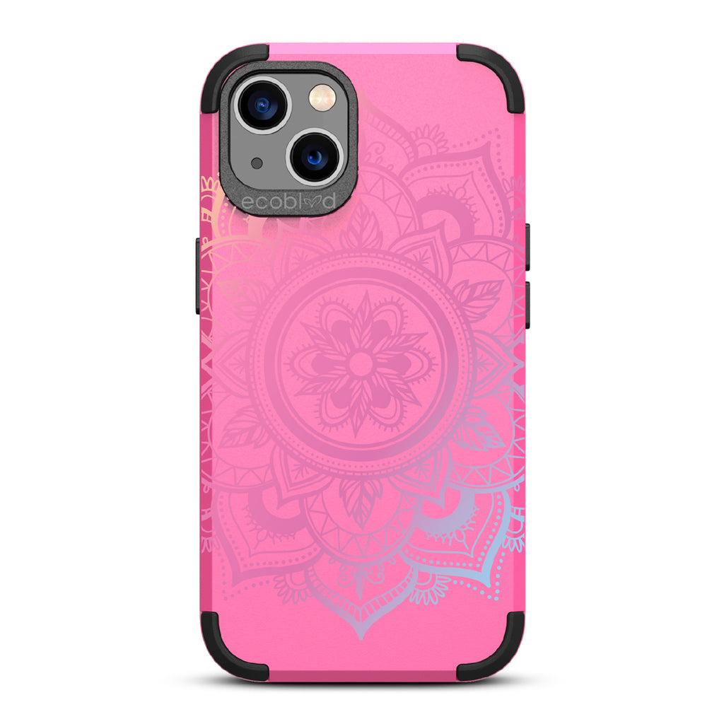 Mandala - Pink Rugged Eco-Friendly iPhone 13 Case With A Pink Lotus Flower Mandala On Back