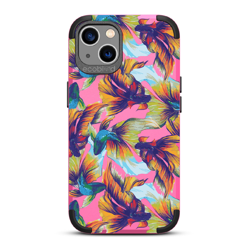 Betta Than The Rest - Pink Rugged Eco-Friendly iPhone 13 Case With Colorful Betta Fish On Back