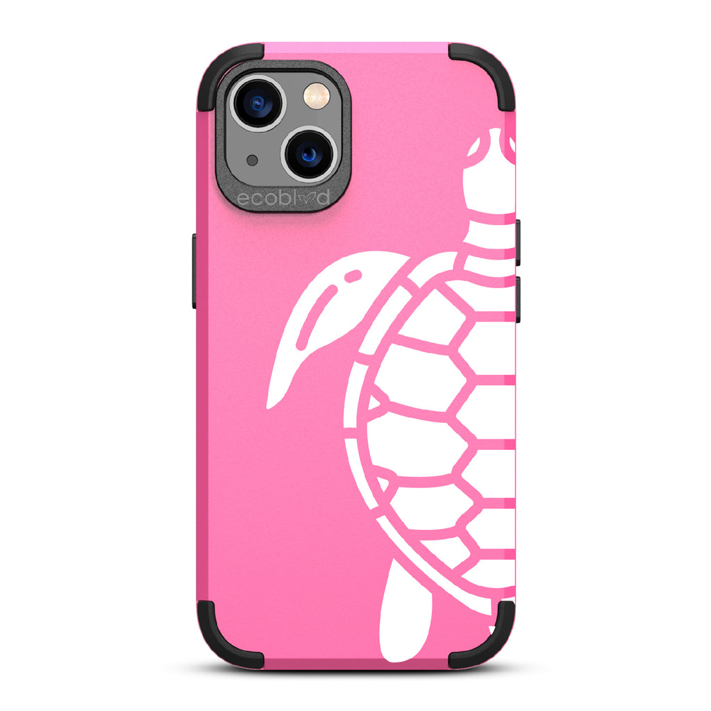 Sea Turtle - Pink Rugged Eco-Friendly iPhone 13 Case With A Minimalist Sea Turtle Design On Back