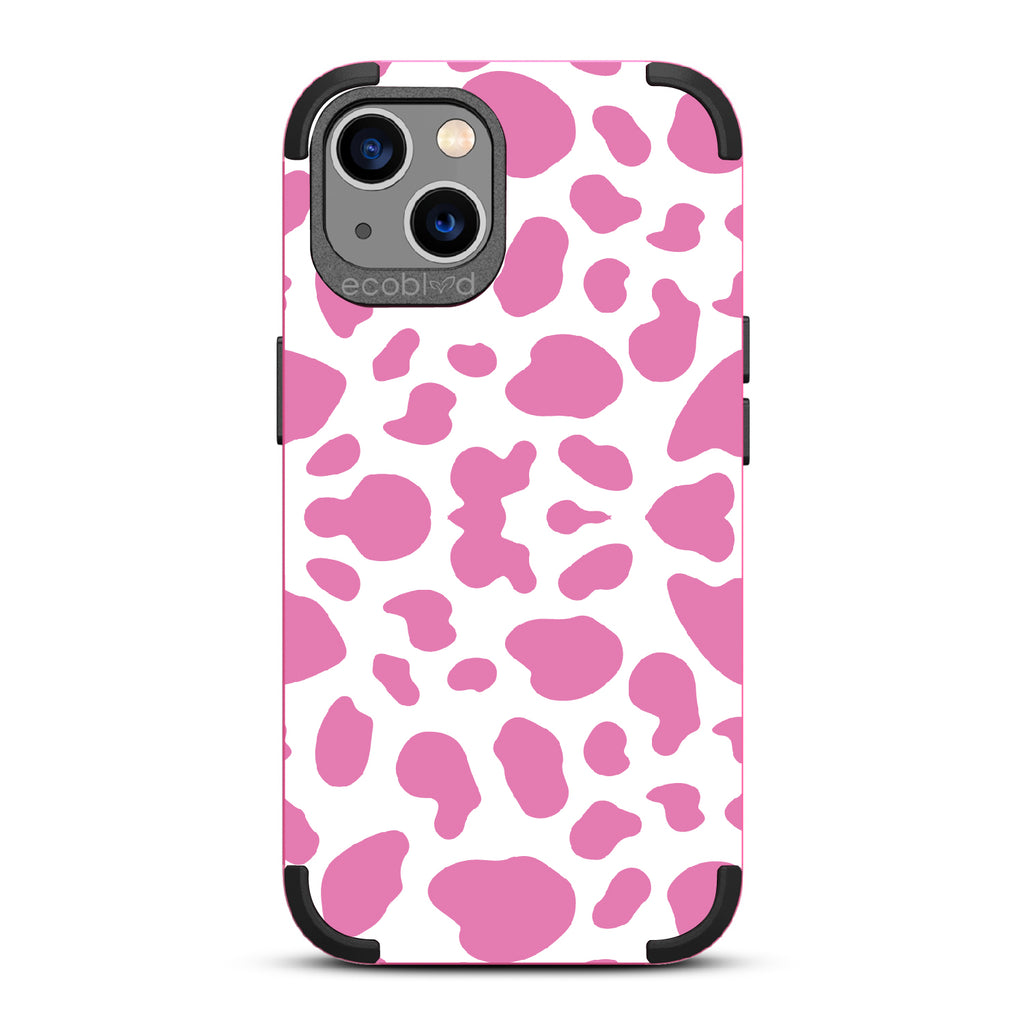 Cow Print - Pink Rugged Eco-Friendly iPhone 13 Case With Pink Cow Print On Back