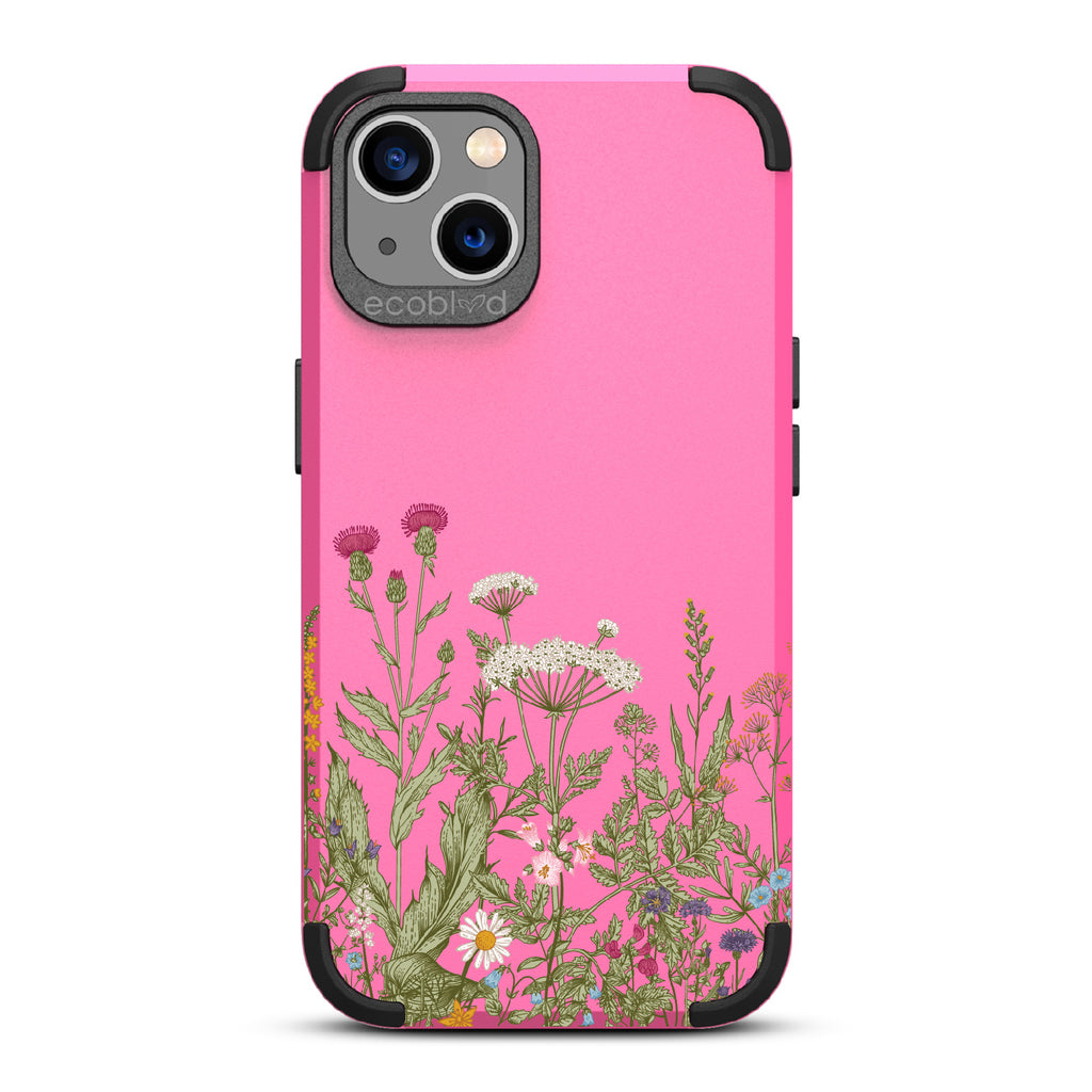 Take Root - Pink Rugged Eco-Friendly iPhone 13 Case With Wild Herbs & Flowers Botanical Herbarium