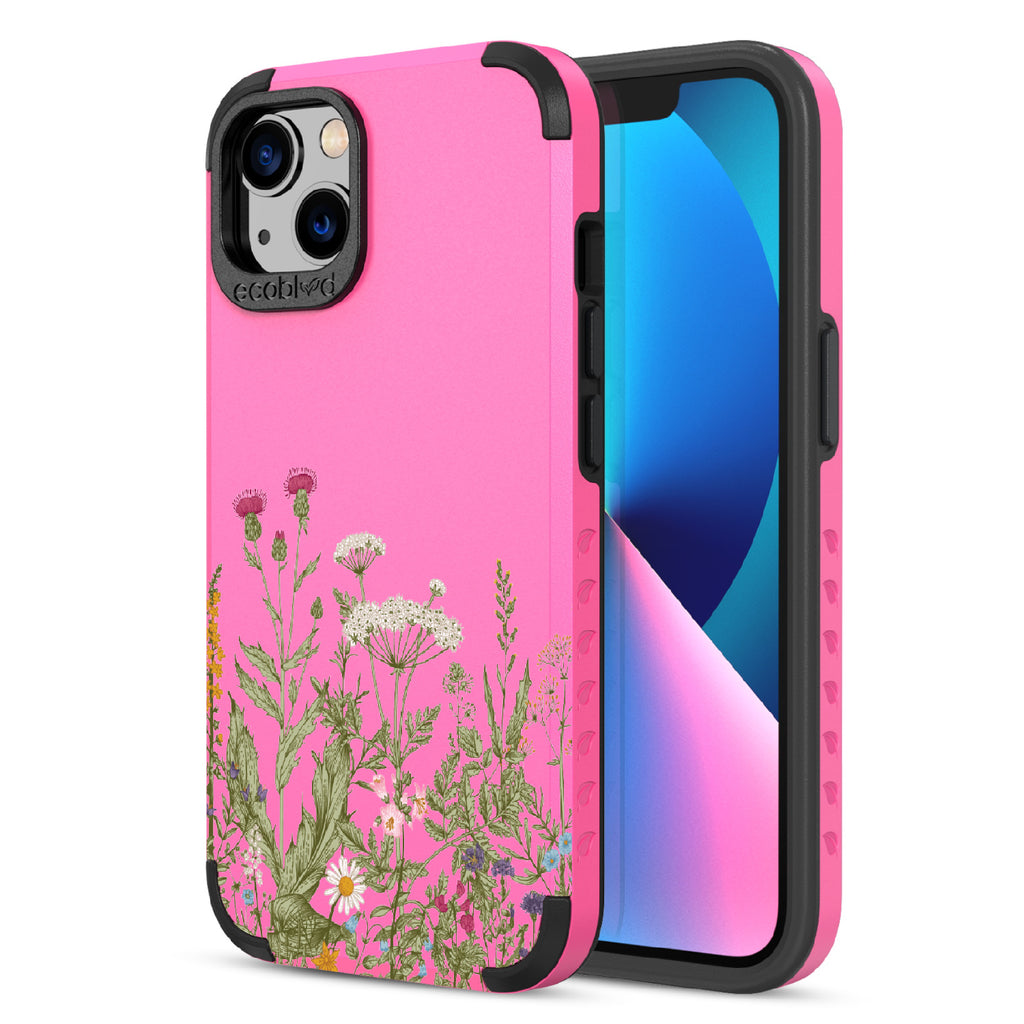 Take Root - Back View Of Pink & Eco-Friendly Rugged iPhone 13 Case & A Front View Of The Screen