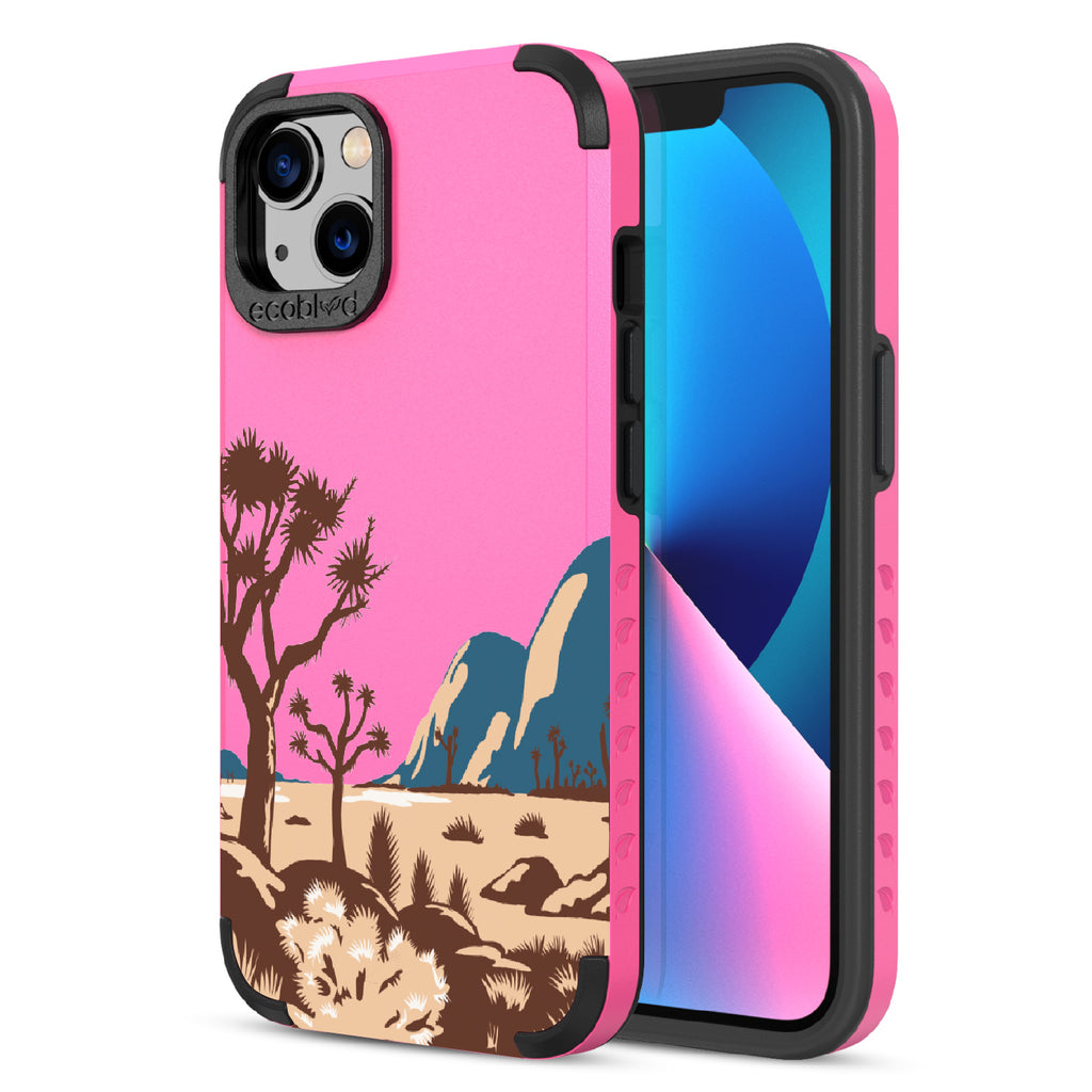 Joshua Tree - Back View Of Pink & Eco-Friendly Rugged iPhone 13 Case & A Front View Of The Screen
