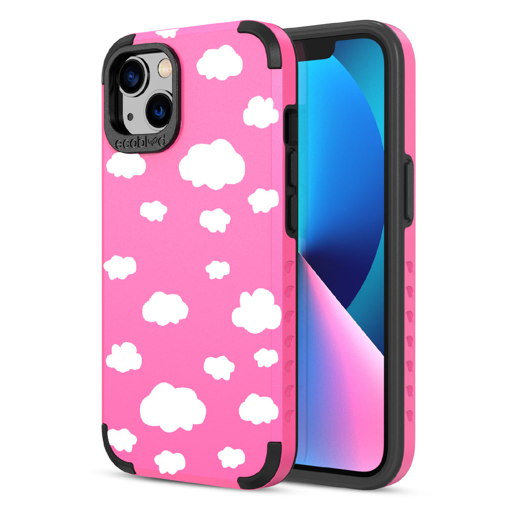Clouds - Back View Of Pink & Eco-Friendly Rugged iPhone 13 Case & A Front View Of The Screen