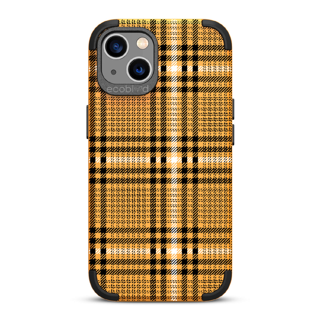 As If - Yellow Rugged Eco-Friendly iPhone 13 Case With Iconic Tartan Plaid Print On Back