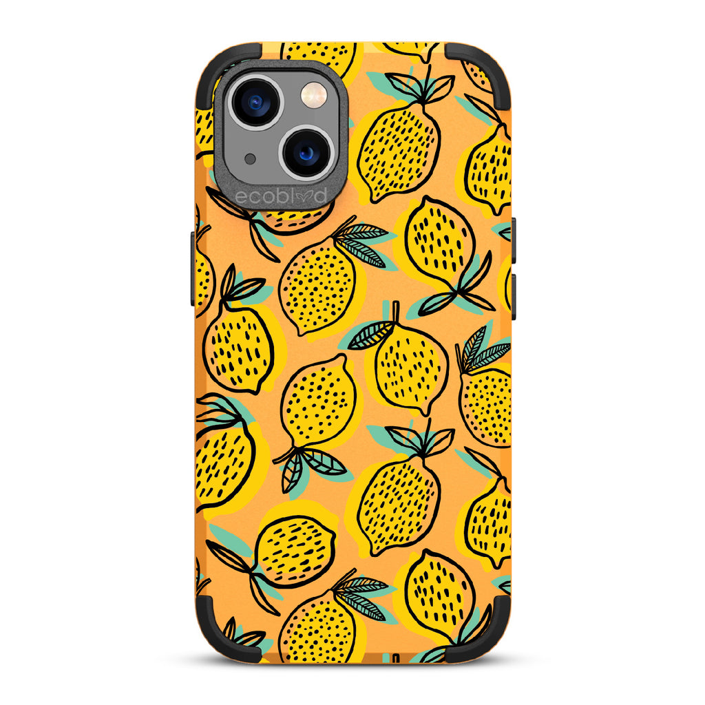 Lemon Drop - Yellow Rugged Eco-Friendly iPhone 13 Case With Retro Lemon Print On Back 