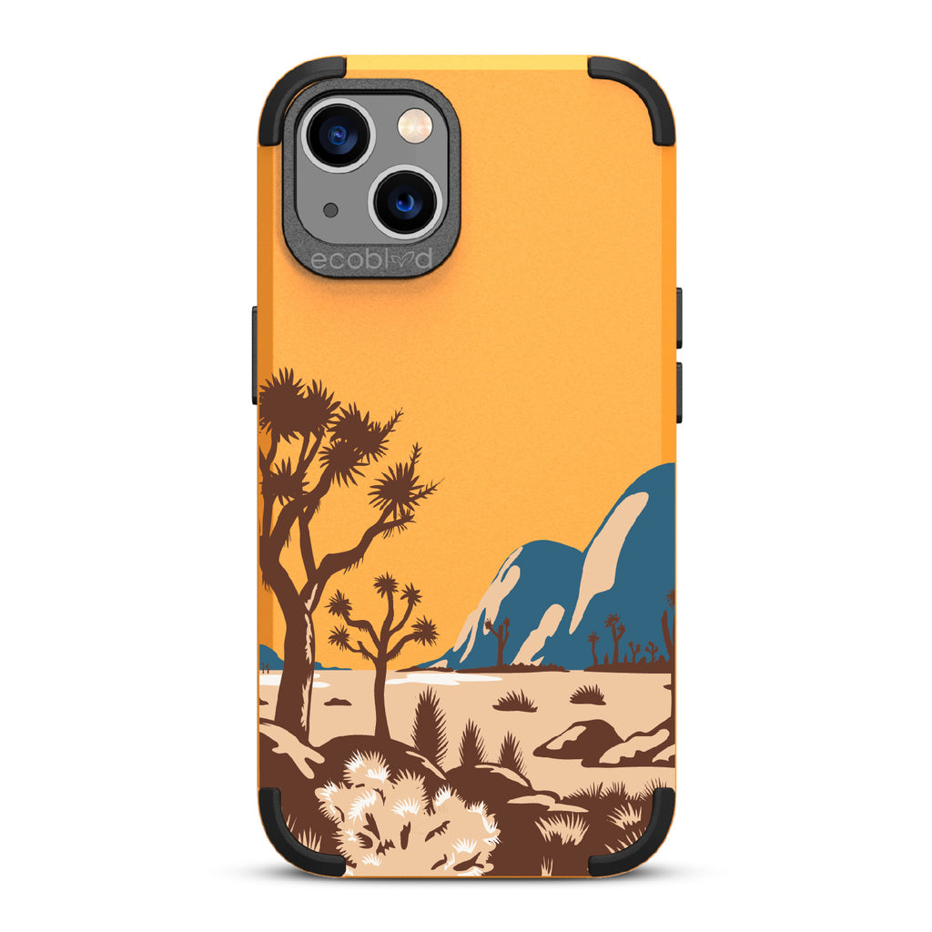 Joshua Tree - Yellow Rugged Eco-Friendly iPhone 13 Case With Minimalist Joshua Tree Desert Landscape On Back