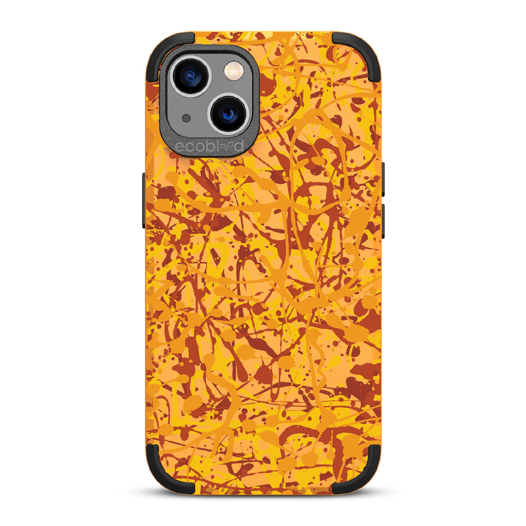 Visionary - Yellow Rugged Eco-Friendly iPhone 13 Case With Abstract Pollock-Style Painting On Back