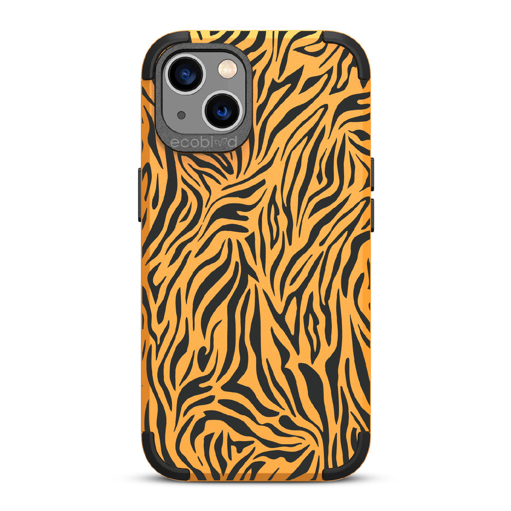 Zebra Print - Yellow Rugged Eco-Friendly iPhone 13 Case With Zebra Print On Back