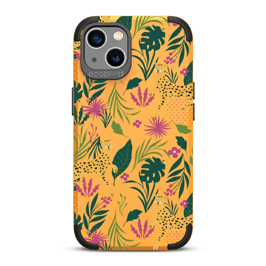 Jungle Boogie - Yellow Rugged Eco-Friendly iPhone 13 With Cheetahs Among Lush Colorful Jungle Foliage
