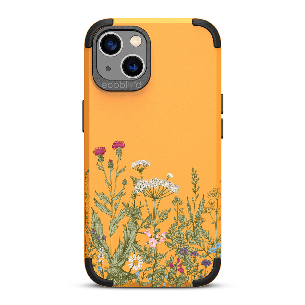 Take Root - Yellow Rugged Eco-Friendly iPhone 13 Case With Wild Herbs & Flowers Botanical Herbarium