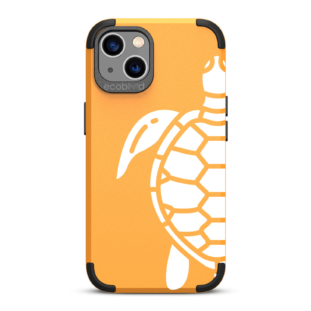 Sea Turtle - Yellow Rugged Eco-Friendly iPhone 13 Case With A Minimalist Sea Turtle Design On Back