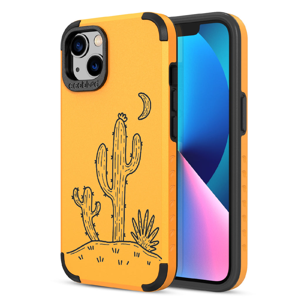 Sagebrush - Back View Of Yellow & Eco-Friendly Rugged iPhone 13 Case & A Front View Of The Screen
