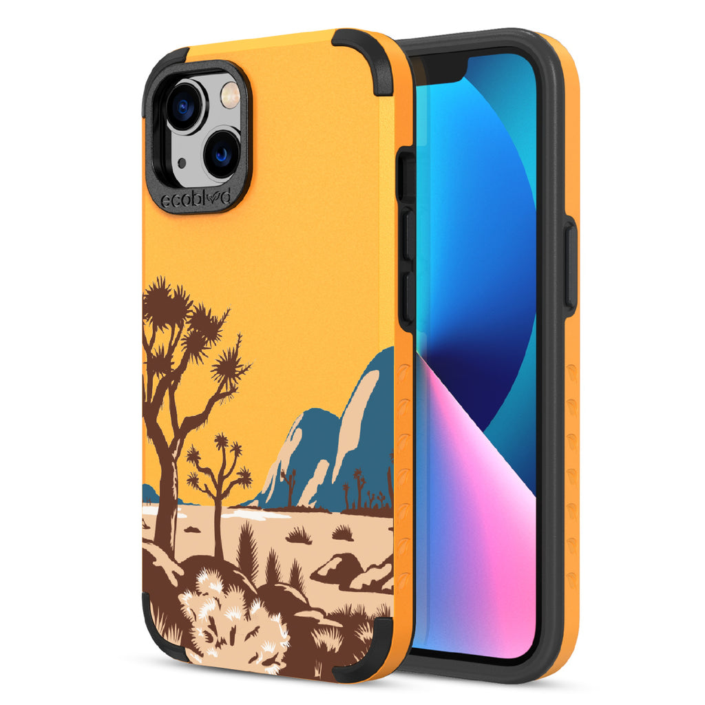 Joshua Tree - Back View Of Yellow & Eco-Friendly Rugged iPhone 13 Case & A Front View Of The Screen