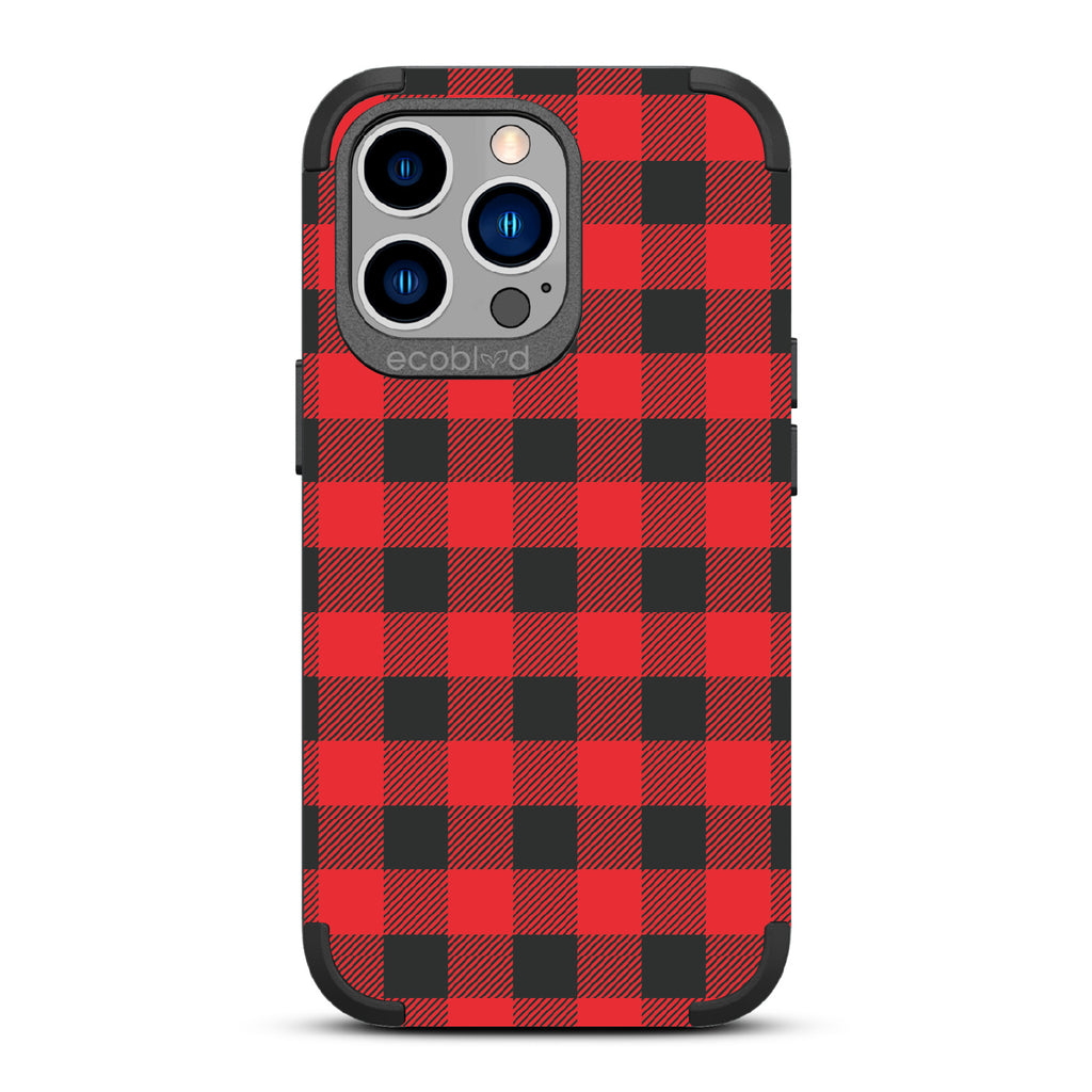 Favorite Flannel - Black Rugged Eco-Friendly iPhone 13 Pro Case With Red Plaid Flannel Print
