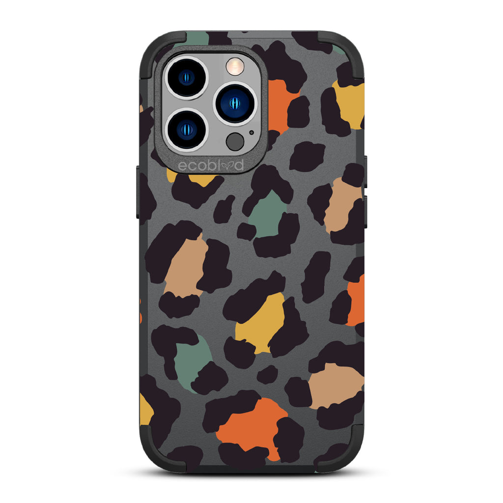 Cheetahlicious - Black Rugged Eco-Friendly iPhone 13 Pro Case With Multi-Colored Cheetah Print