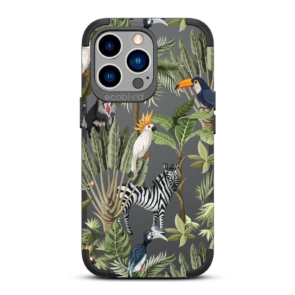 Toucan Play That Game - Black Rugged Eco-Friendly iPhone 13 Pro With Jungle Fauna, Toucan, Zebra & More