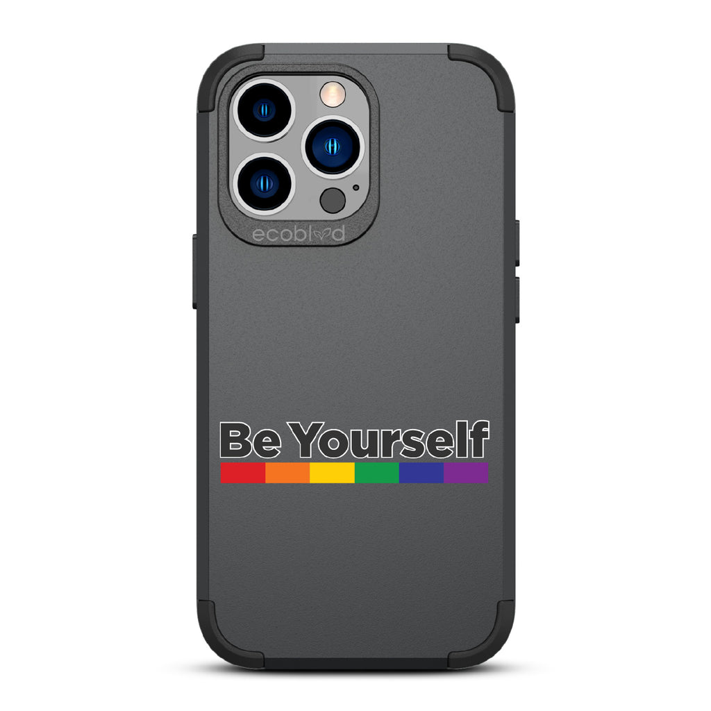 Be Yourself - Be Yourself + Rainbow Gradient Line - Black Eco-Friendly Rugged iPhone 12/13 Pro Max Case