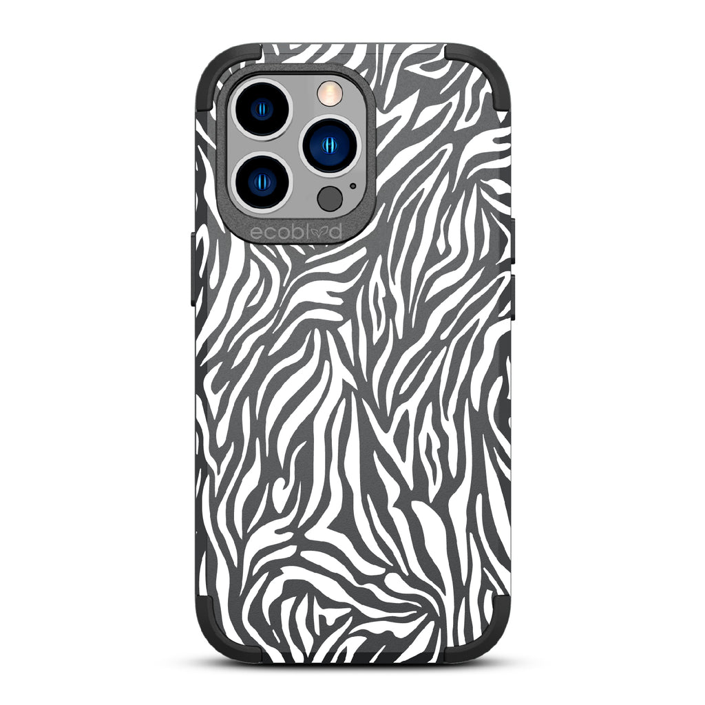 Zebra Print - Black Rugged Eco-Friendly iPhone 13 Pro Case With Zebra Print On Back
