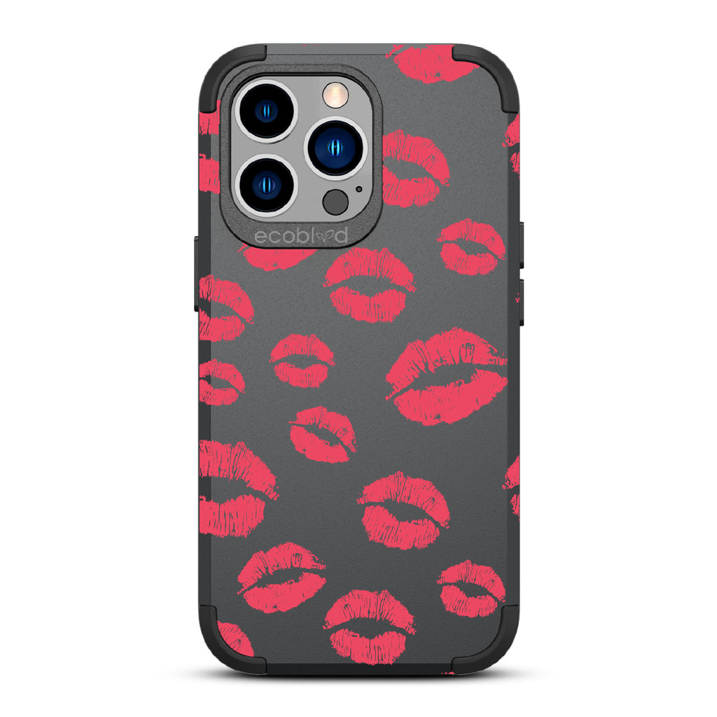 Bisou - Red Lipstick Kisses - Black Eco-Friendly Rugged iPhone 12/13 Pro Max Case