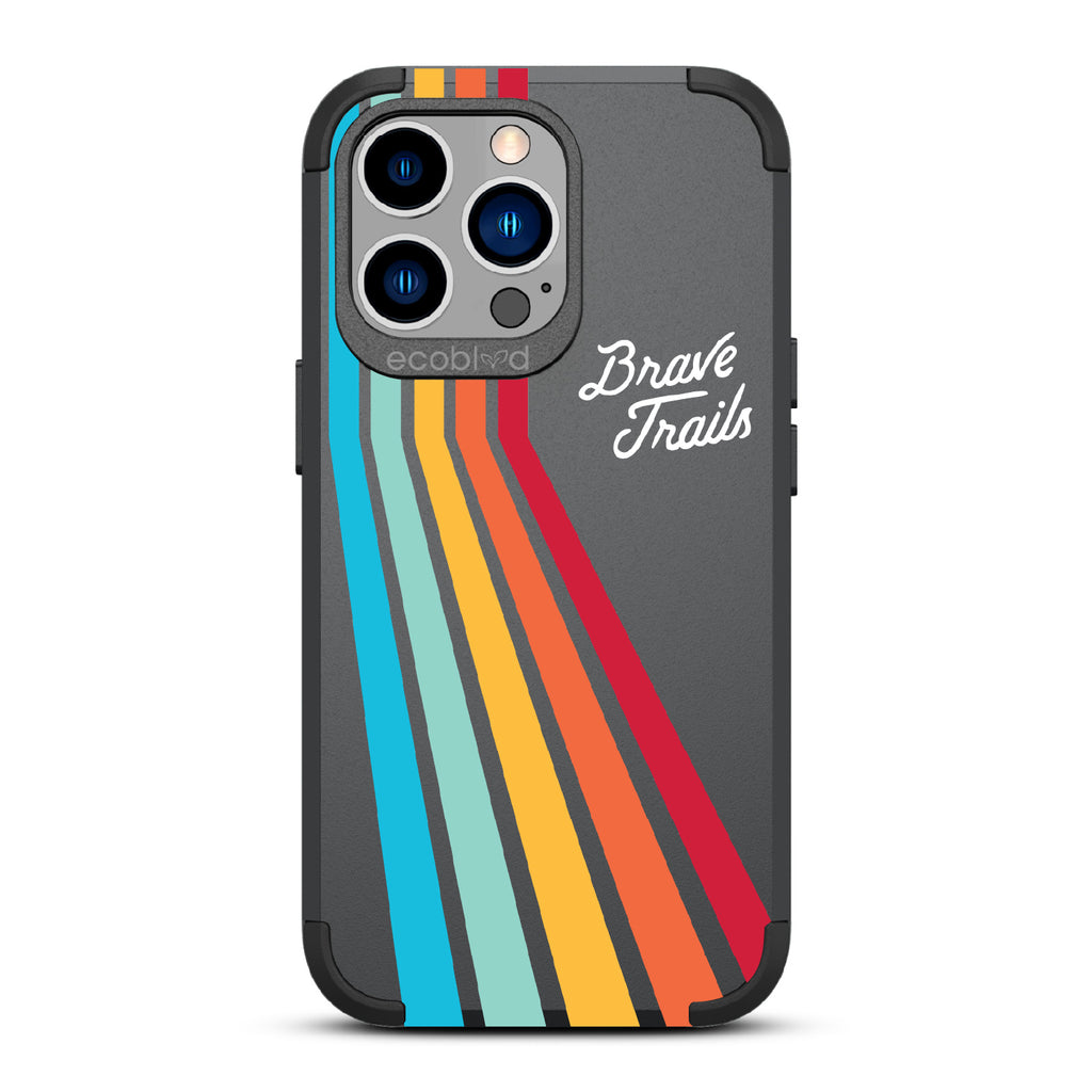  Trailblazer X Brave Trails - Black Rugged Eco-Friendly iPhone 13 Pro Case With Trails In A Vibrant Spectrum Of Rainbow Colors